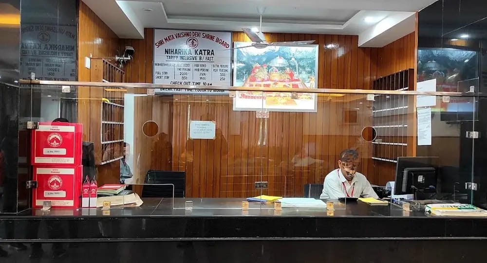 Reception lobby at Niharika Bhavan Katra